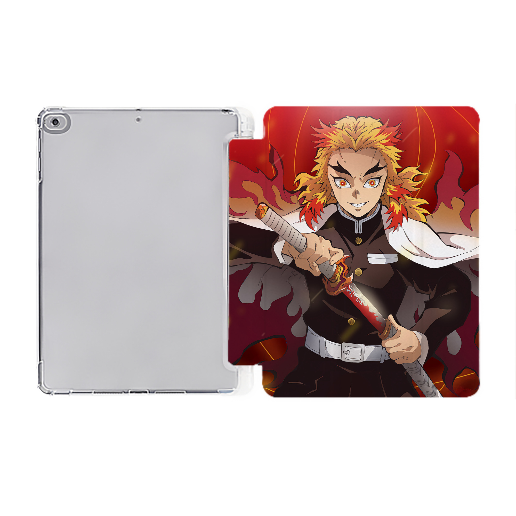 （画像用） 炎柱-煉󠄁獄 杏寿郎／れんごく きょうじゅろう Rengoku Kyoujurou IPad ケース ペン収納付き 三つ折りスタンド PUレザー×シリコン 対応機種9.5/10.5/10.9インチ
